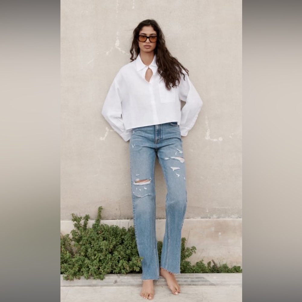 Zara Linen Shirt with Pockets in Oyster White in S